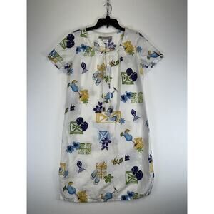 Orchadia Dress Womens Medium Linen Blend Tropical Print Short Sleeve Casual Summ